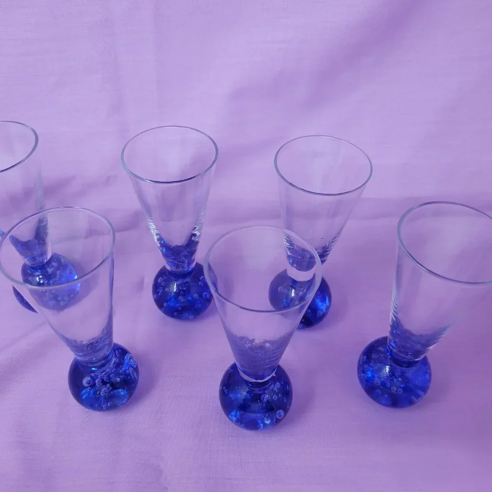 Shot or Liqueur Glasses with Blue Bubble Ball Bottoms - Picture 3 of 4
